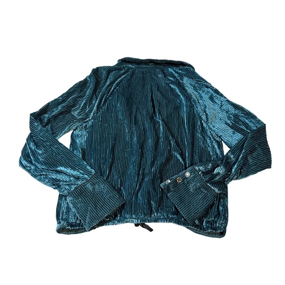 Free People Size Large Velvet Nights Blouse Green Emerald Burnout Stripes Collar - Picture 11 of 11